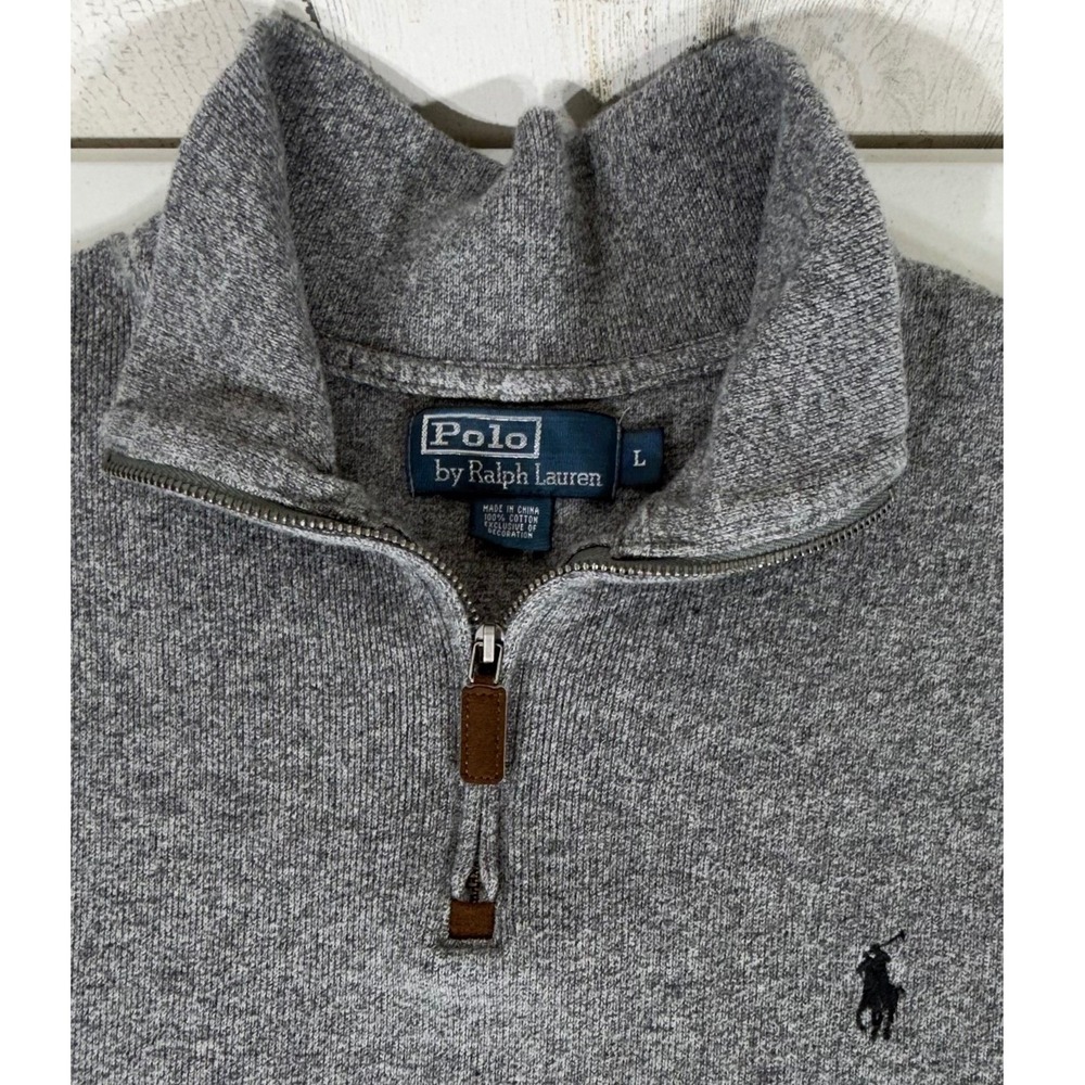 Polo Ralph Lauren Quarter Zip Sweater Large Gray Cotton Pullover Minimalist